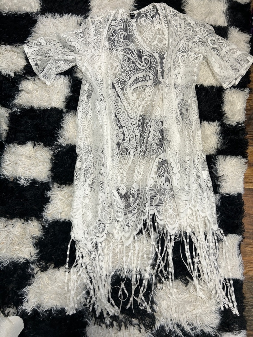 SHEIN White Lace Fringe Swim Coverup